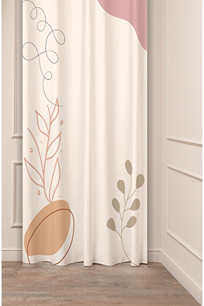 GREENDECOR Vază cu flori cu frunze de culoare bej boemă - perdea de fundal mo...