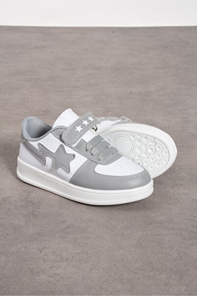 galya shoes Gri-beyaz Unisex Cırtlı Spor Rahat Ve Konforlu Okul Ayakkabısı