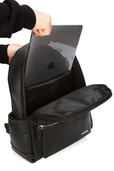 Fossil Unisex Black 15.6-Inch Laptop & Briefcase Leather Backpack with Laptop Compartment