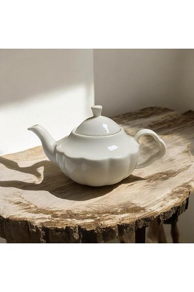devigo Porcelain Teapot - White - Embossed Pattern - 750 ml