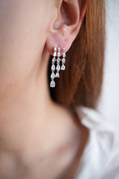 Ladies&Gentlemen أقراط نسائية من حجر الزركون الفضي والفضي على شكل مطر