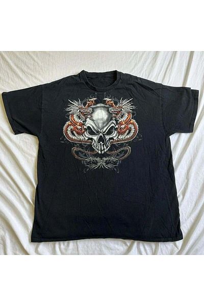 Köstebek Dragon Skull Gothic Cyber Grunge Unisex T-shirt - Smoked