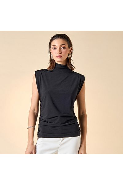 Iconic Relaxed Fit Sleeveless Top with Turtle Neck