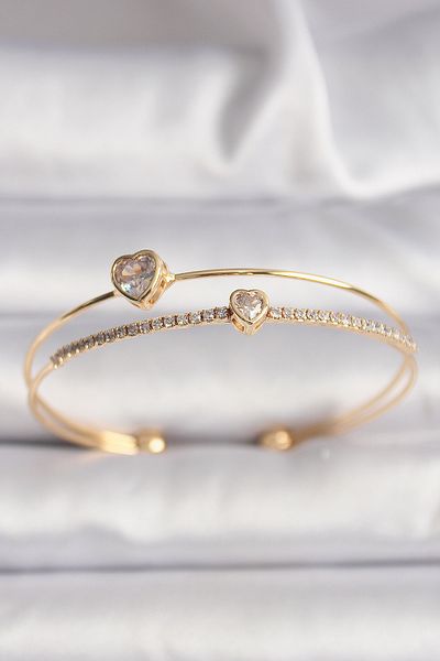 Skygo Brass Gold Color Zircon Stone Heart Model Women's Bracelet - Tj-Bb6529