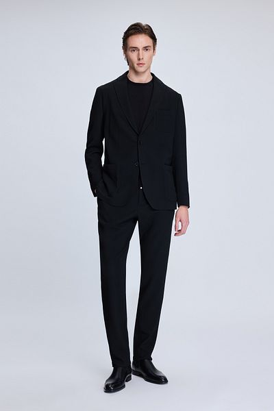 Hatemoğlu Black Comfort Fit Herringbone Mono Collar Casual Suit