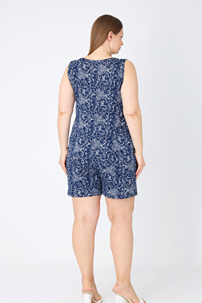 İntensive Темно-синій мереживний комбінезон з бретельками для повних жінок, комплект з нічної сорочки та піжамних штанів