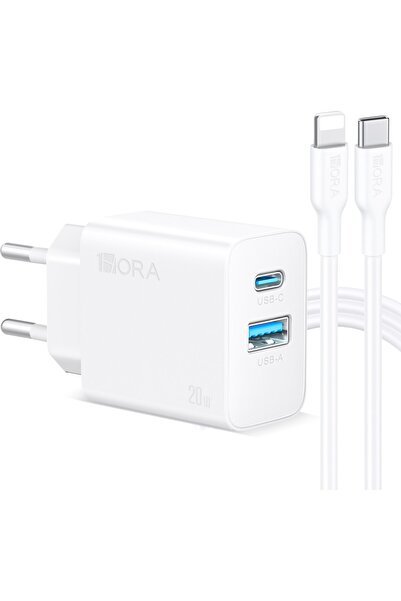 1HORA 20W Dual U+C Şarj Aleti ve Lightning Kablo Seti - Hızlı Şarj Cihazı - B...