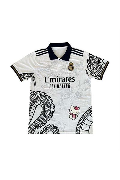 Köstebek Fehér Kitty Madrid Dragon Jersey fekete gombos galléros póló