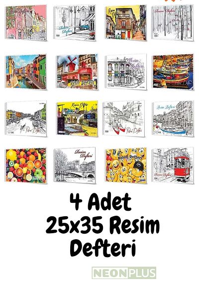 NEON PLUS 4 Wirebound Picture Notebooks 25X35 cm (15 Sheets Pieces) Painting, Activity, Painting
