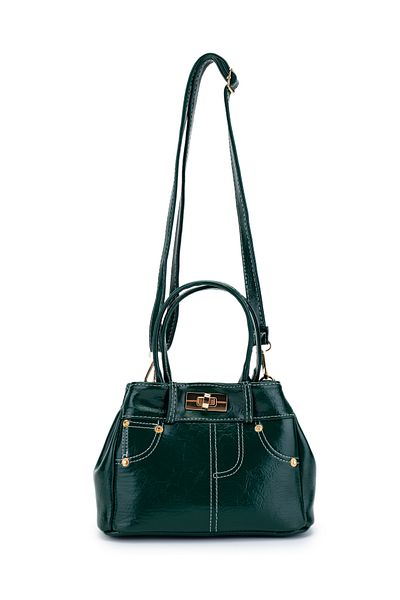 minebag Geantă de damă din piele Susi - Dirty Green Colorakİ cu aspect Jean și stil Crossed Arrow