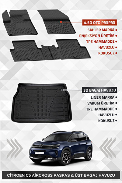 Sahler C5 Aircross 2019+ Uyumlu 4.5D Premium Havuzlu Oto Paspas Ve Liner Mark...