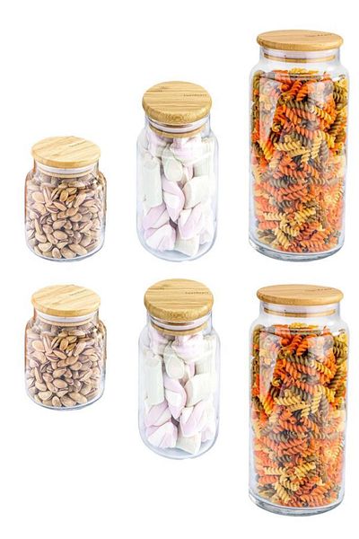 Bambum 6-Pack Glass Storage Container with Vacuum Bamboo Lid 600Ml-800Ml-1300Ml