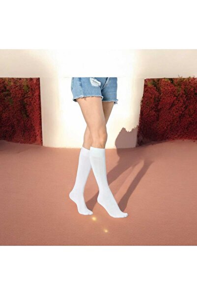 HAYEL 2 чифта бели обикновени дамски висококачествени памучни чорапи до коляното