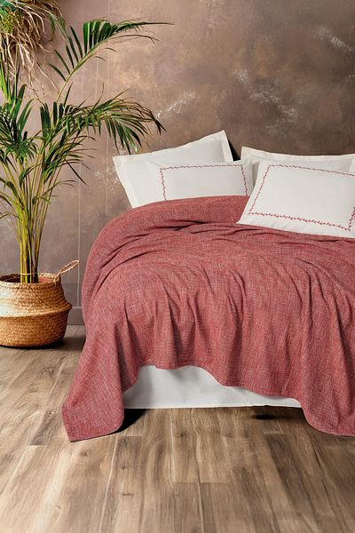 Cotton Box Fixed Color Double Bedspread / Pique Set Loom Claret Red