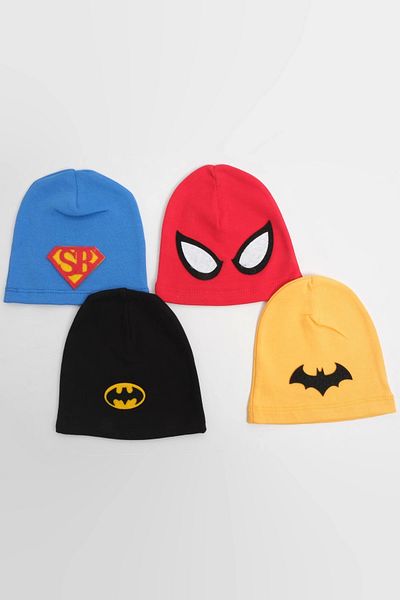 LOGO AKSESUAR Baby Boy Super Baby Themed 4-Piece Cotton Beanie