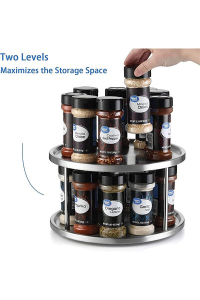 COOYA 2 Tier Spice Rack Organizer Tray Stainless Steel 360 Degree Turntable Tabletop Stand,for Kitchen