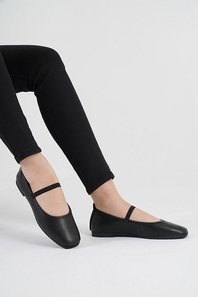 Beyond Women's Black Leather Casual Elastic Low Heeled Comfortable Ballerinas Byndmrj01