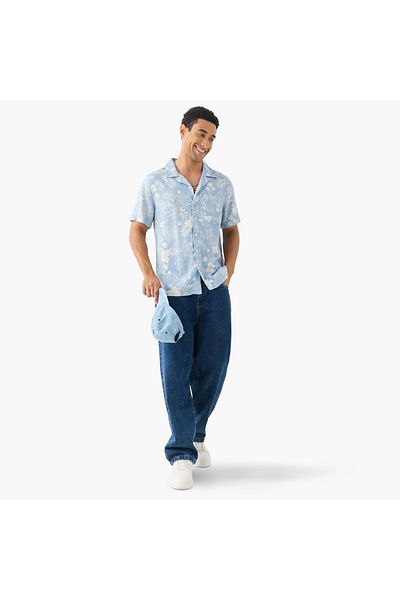 Lee Cooper Lee Cooper All-Over Print Camp Collar Shirt with Short Sleeves