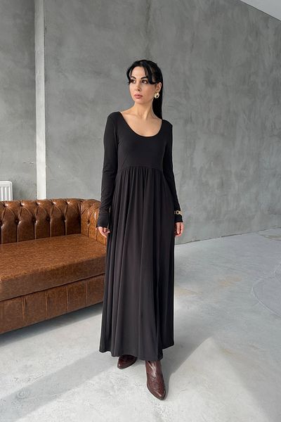 Seda Yalçın Atelier Black Oval Neck Slit Detailed Draped Dress