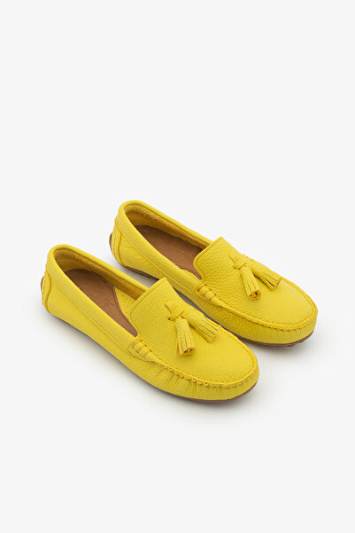 SAYL Yellow Genuine Leather Loafer Shoe Tasseled Women's Flat Shoes