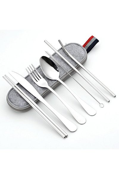 COOYA Portable Stainless Steel Tableware Set, Travel Camping, Including Knives, Forks, Spoons, Chopsticks