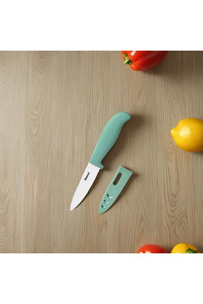 Fissman Ceramic Paring Knife 4" with Sheath, White Blade Peeling Knife Ultra-Sharp, Mint