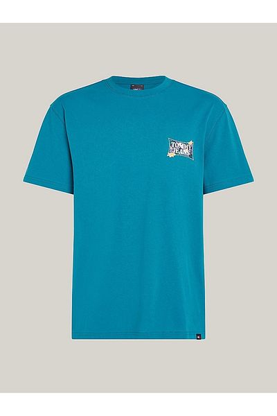 Tommy Hilfiger Pánské modré tričko s potiskem Tommy Jeans Timeless Teal