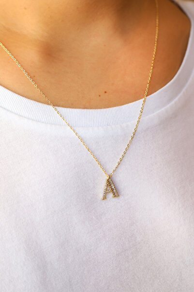 Brillo قلادة من الفولاذ بحجر الزركون ذهبي اللون (51 سم)