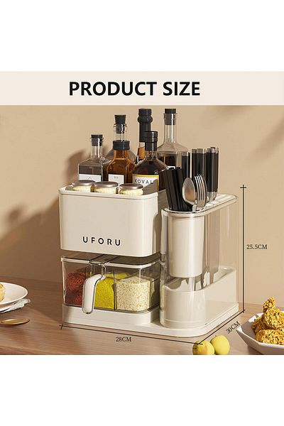 COOYA 4 in 1 Kitchen Spice Storage Rack with Tableware & Utensil Holders, Space Saving Storage Organizer
