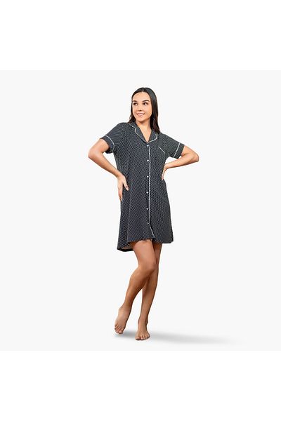 Aadaraya Polka Dot Print Sleepshirt With Collar