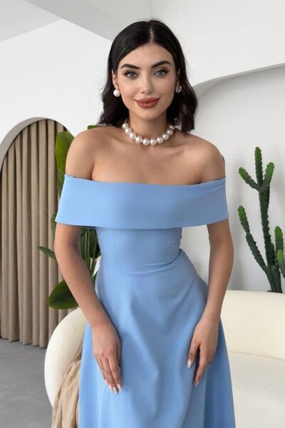 ZISHAN Madonna Yaka Kloş Kesim Pamuk Kumaş Abiye & Mezuniyet & Balo Elbisesi 167