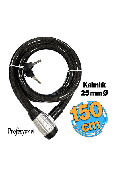 Badem10 Profosyenel Motosiklet Bisiklet Halat Zinciri Hırsız Kilidi 150 cm Çe...