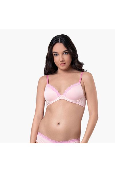 Aadaraya Aadaraya Lace Detail Demi Bra with Hook and Eye Closure