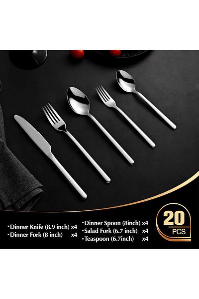 COOYA 20 Piece Silverware Set, Stainless Steel, for Home, Restaurant, Hotel, Mirror Polished