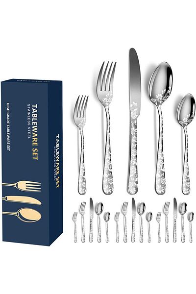 COOYA Butterfly Cutlery Set, 20 pcs, Stainless Steel, Dishwasher Safe, Durable for Home Kitchen(silver)