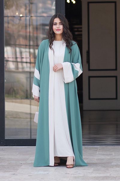 MELEK ARAZ Dubai Abaya Set - Mint & Ecru