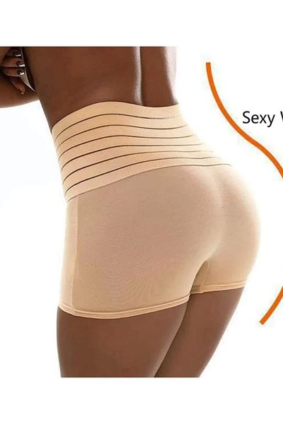 Moda Azze Γυναικείο χτενισμένο βαμβακερό σορτς κορσέ αδυνατίσματος μεγέθους 2 Μπεζ