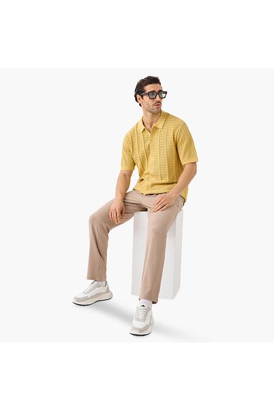 Iconic Iconic Textured Shirt with Collar and Short Sleeves