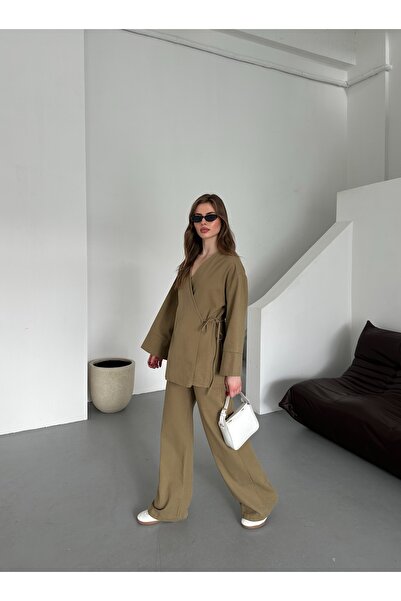 Laluvia Olíva Gabardine kimonó készlet - 8629