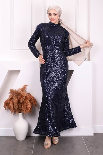 İmajButik Βραδινό φόρεμα με παγιέτες σε μπλε ναυτικό