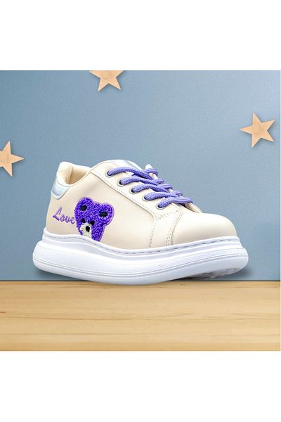 JOJO KIDS pantofi drăguți pentru fete cu ursuleț de pluș, pantofi cu șireturi cu fermoar cu talpă groasă