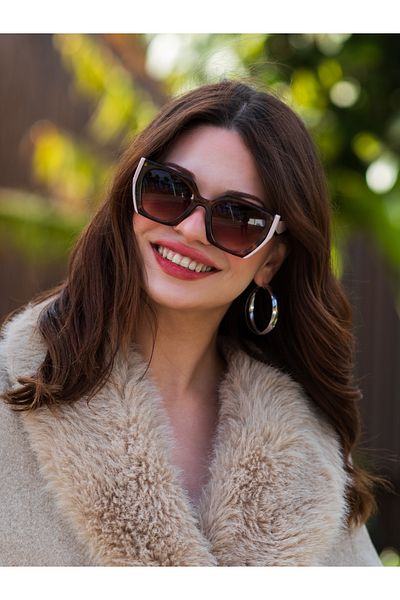 Angel Eyes Brown Glass Patterned Framed Women's Sunglasses Ae2203c5