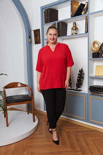 RMG Kol Yırtmaç Detaylı Büyük Beden Bluz