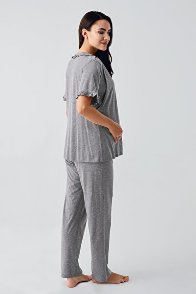 Artış Short Sleeve Buttoned Stretchy Cotton Fabric Maternity Sleepwear Suit