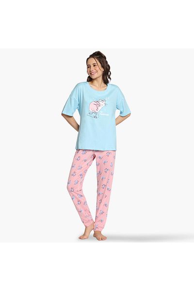 Zivame Zivame Cat Print Pyjama Set