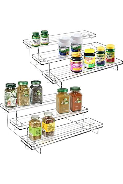 COOYA Acrylic Tiered 3-Tier Spice Rack Organizer, Cabinet Spice Rack Seasoning Organizer