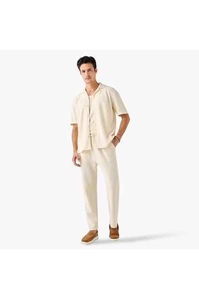 Iconic Iconic Textured Camp Collar Shirt with Short Sleeves