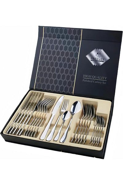 COOYA 24Pcs Silverware Set, Cutlery Service for 6, Dishwasher Safe, Suitable for Dinner, Bnquet, Parties