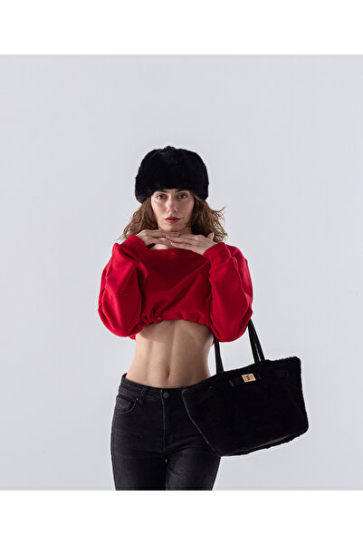 MODA Örme Kumaş Bisiklet Yaka Beli Büzgülü Crop Sweatshirt