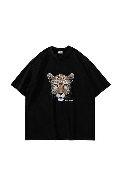 Sekizbiraltı Μαύρο μπλουζάκι Leopard Stay Wild με στάμπα Oversize Unisex